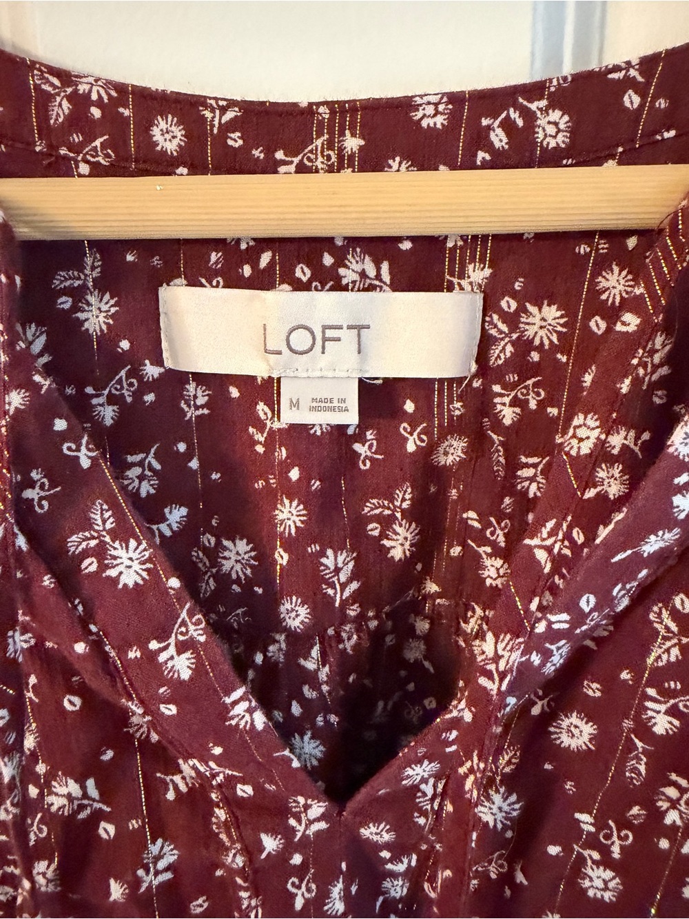 LOFT Maroon Floral V-Neck Blouse - Picture 3 of 3